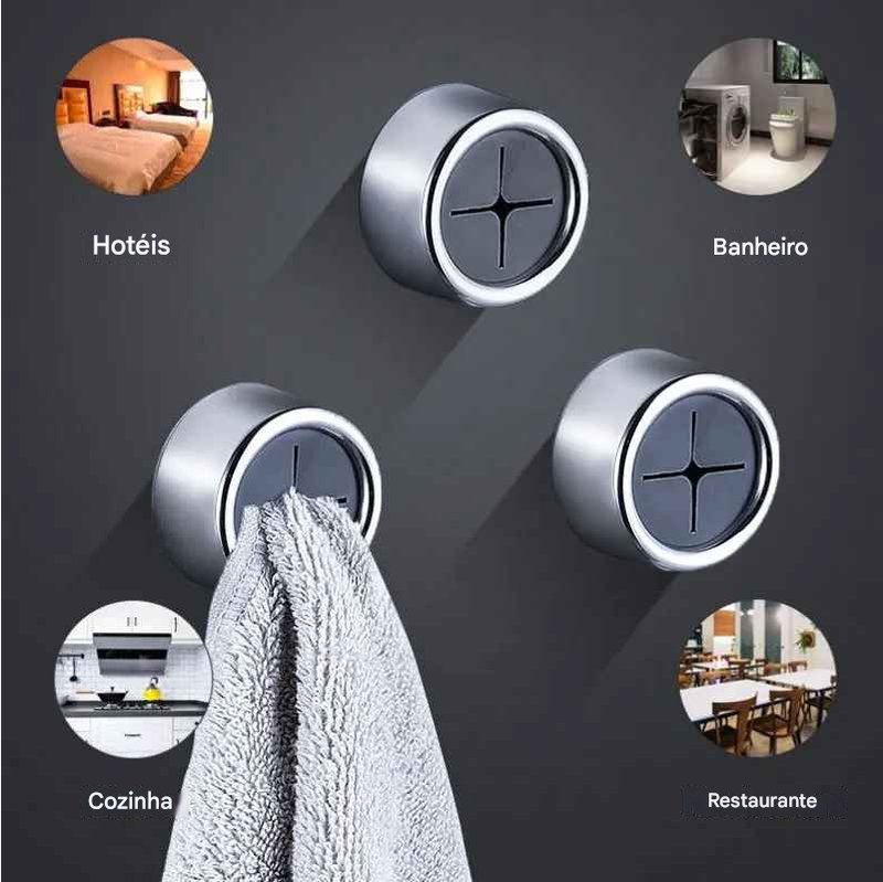Kit 3 Ganchos Adesivos Multiuso para Panos, Luvas e Toalhas | Fixação Sem Furos – Uso em Cozinha e Banheiro