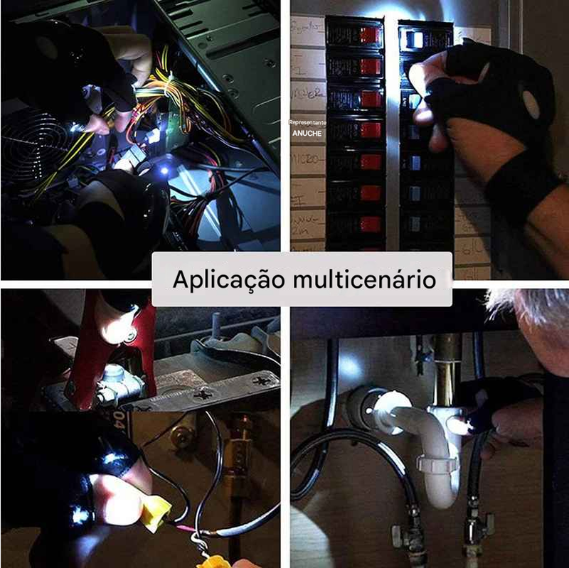 FlashTouch Meia Luva Sem Dedos para Pesca, e Atividades Noturnas | À Prova d’Água