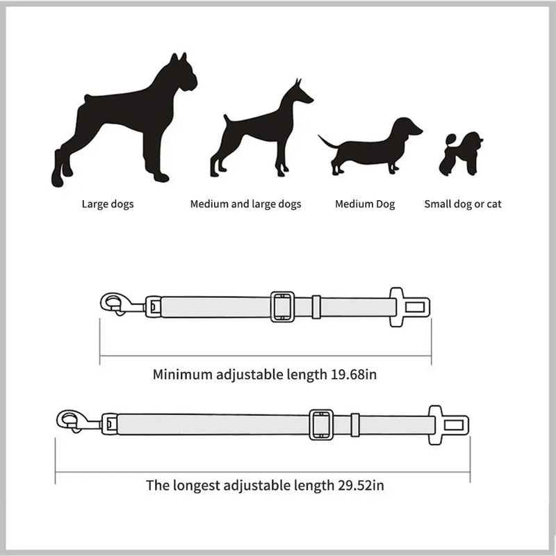 Cinto de Segurança Ajustável para Pets — Guia de Carro para Cães e Gatos com Presilha de Fixação, Seguro e Confortável