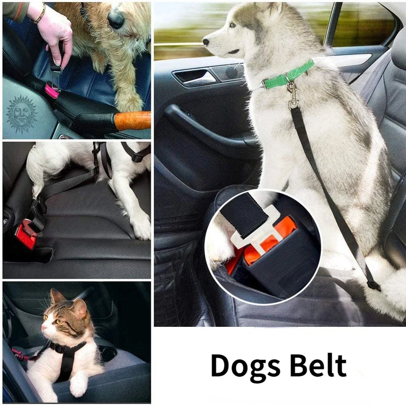 Cinto de Segurança Ajustável para Pets — Guia de Carro para Cães e Gatos com Presilha de Fixação, Seguro e Confortável