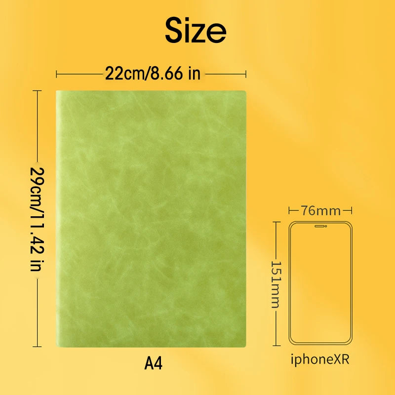Caderno A4 com Capa Soft PU – Páginas em Branco e Linha Horizontal – Diário para Escritório e Estudo – 100 ou 208 Folhas