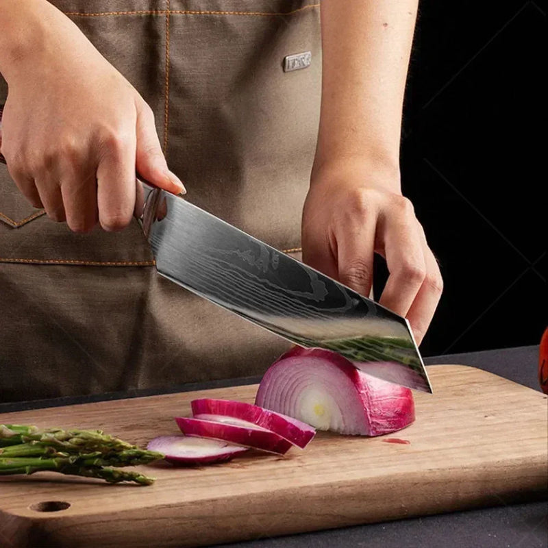 ✨ Conjunto de Facas Damascus Profissional – Chef, Desossa, Santoku e Cutelo com Capa