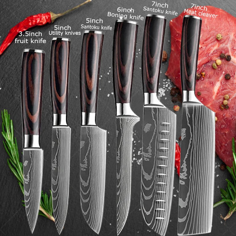 ✨ Conjunto de Facas Damascus Profissional – Chef, Desossa, Santoku e Cutelo com Capa