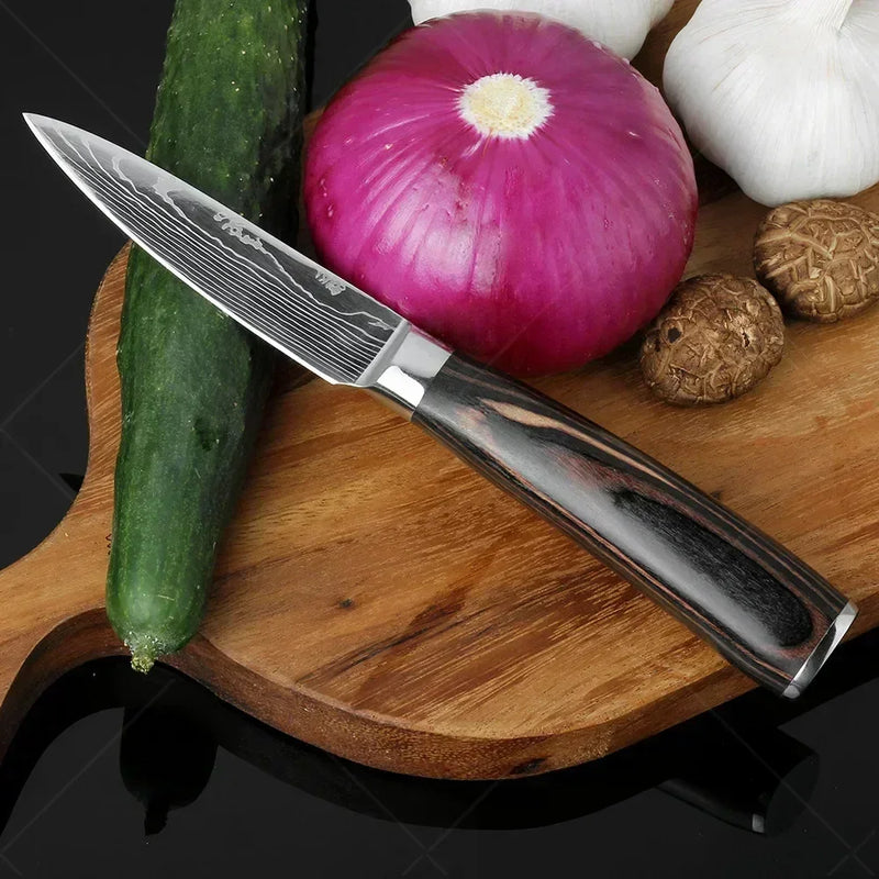 ✨ Conjunto de Facas Damascus Profissional – Chef, Desossa, Santoku e Cutelo com Capa