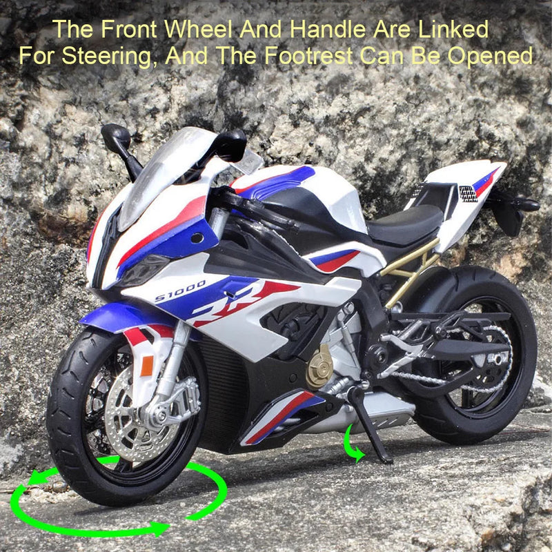 Motocicleta em Escala 1:12 Kawazaki NINJA H2R S1000RR - Modelo Diecast de Liga Metálica com Som, Luz e Amortecimento - Presente Ideal para Filhos(a) e Colecionadores