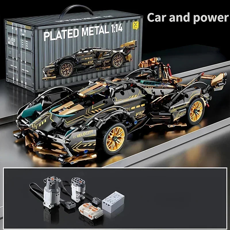 Carro Controle Remoto Roadster V12 Preto 2024 - Blocos de Montar DIY 1:14, 1280 Peças - Presente Ideal para Aniversário