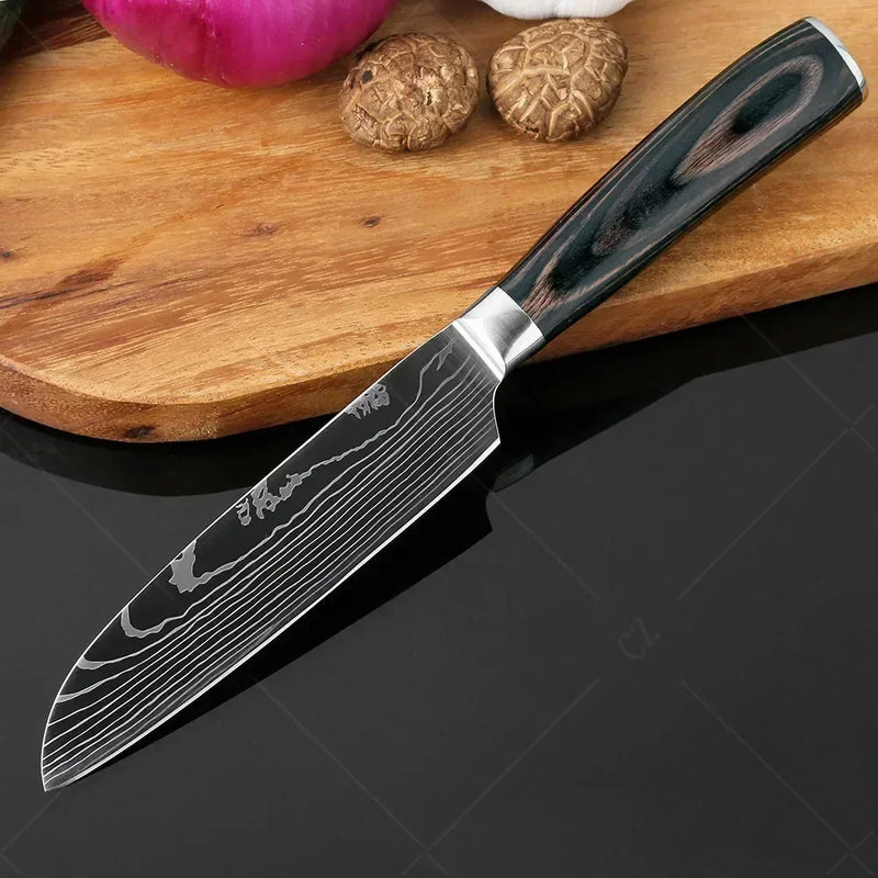 ✨ Conjunto de Facas Damascus Profissional – Chef, Desossa, Santoku e Cutelo com Capa