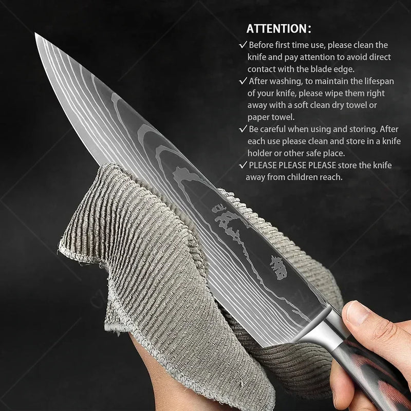 ✨ Conjunto de Facas Damascus Profissional – Chef, Desossa, Santoku e Cutelo com Capa