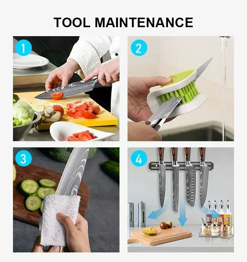 ✨ Conjunto de Facas Damascus Profissional – Chef, Desossa, Santoku e Cutelo com Capa