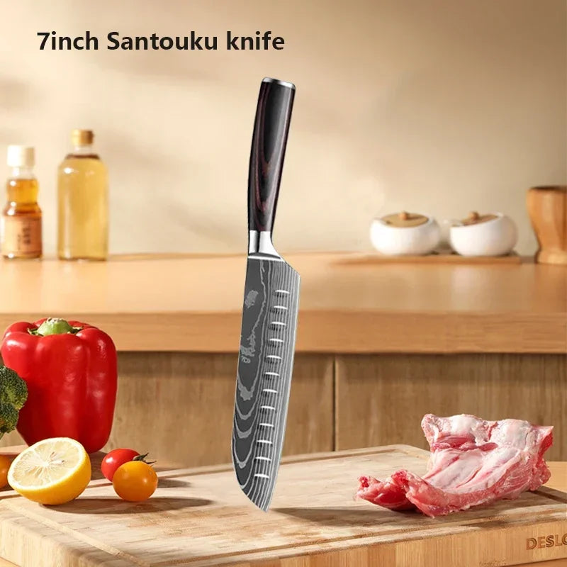 ✨ Conjunto de Facas Damascus Profissional – Chef, Desossa, Santoku e Cutelo com Capa