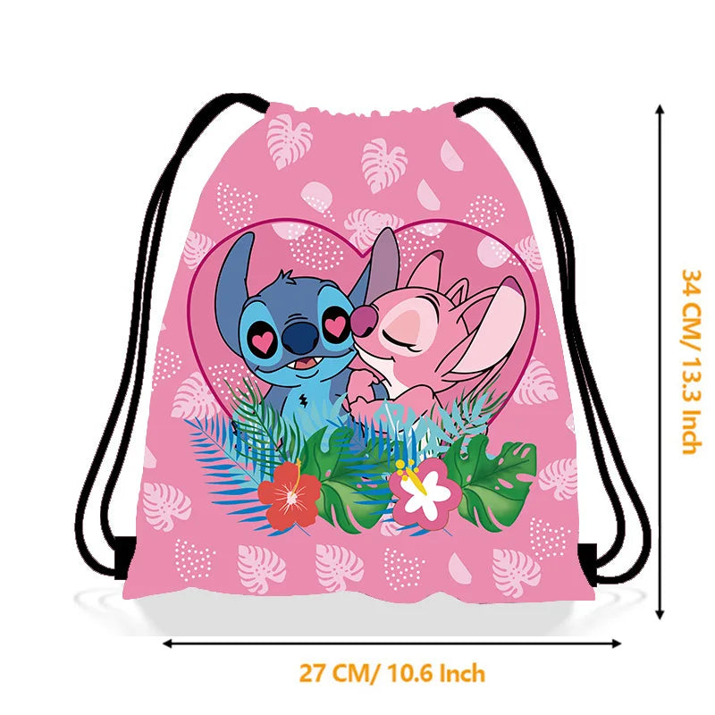 Mochila Saco Disney Stitch – Bolsa Infantil com Cordinha, Estilo Kawaii, Presente para Festa de Aniversário