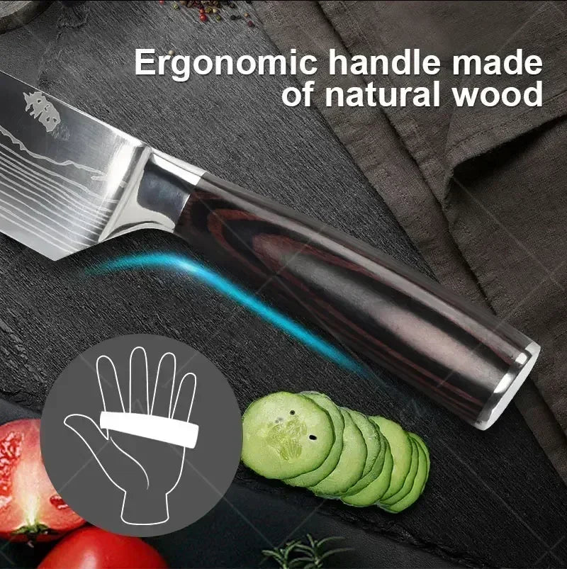 ✨ Conjunto de Facas Damascus Profissional – Chef, Desossa, Santoku e Cutelo com Capa