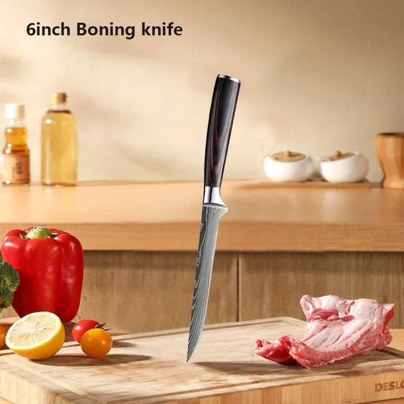 ✨ Conjunto de Facas Damascus Profissional – Chef, Desossa, Santoku e Cutelo com Capa
