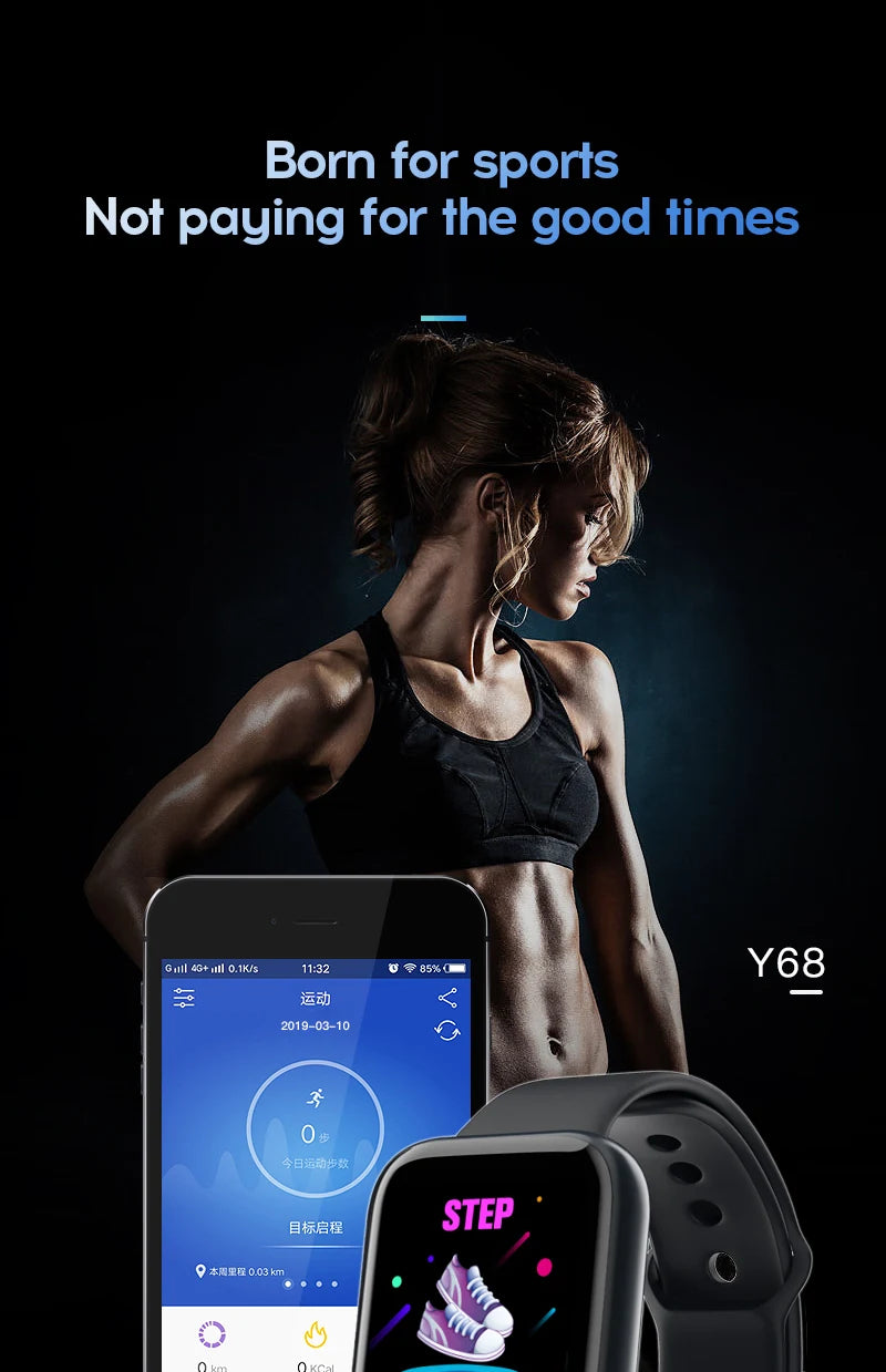 Smartwatch Multifuncional Y68/D20 para Homens e Mulheres – Bluetooth, Música, Monitor de Sono, Rastreador Fitness e Conectividade com Celular