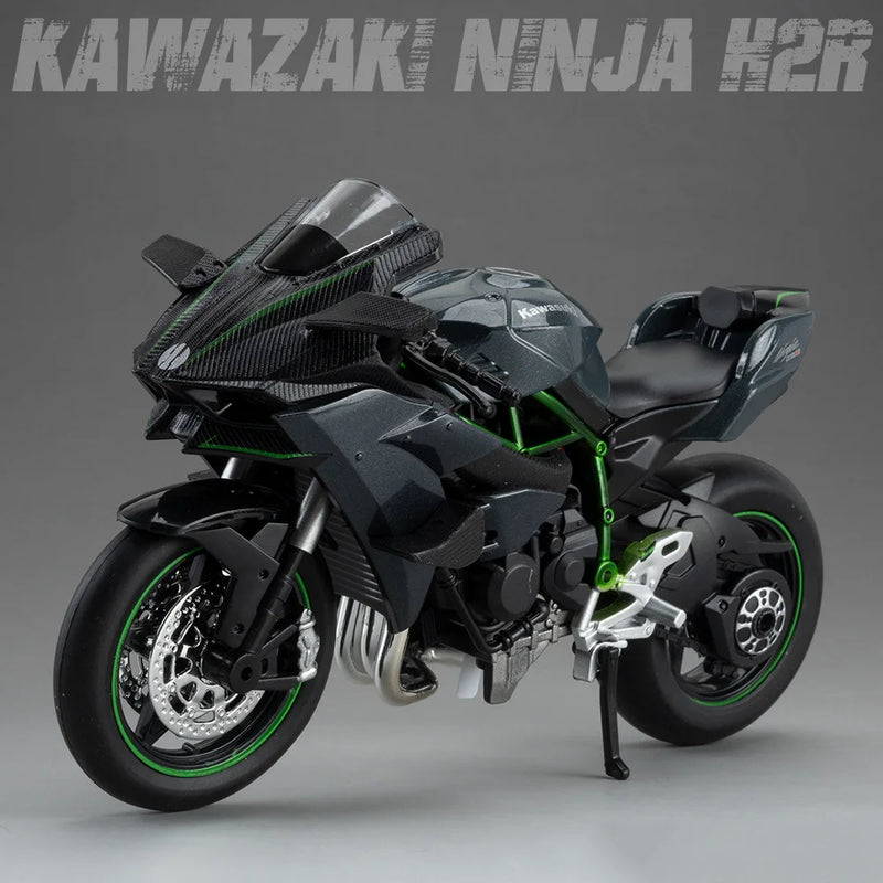 Motocicleta em Escala 1:12 Kawazaki NINJA H2R S1000RR - Modelo Diecast de Liga Metálica com Som, Luz e Amortecimento - Presente Ideal para Filhos(a) e Colecionadores
