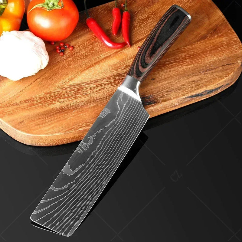 ✨ Conjunto de Facas Damascus Profissional – Chef, Desossa, Santoku e Cutelo com Capa