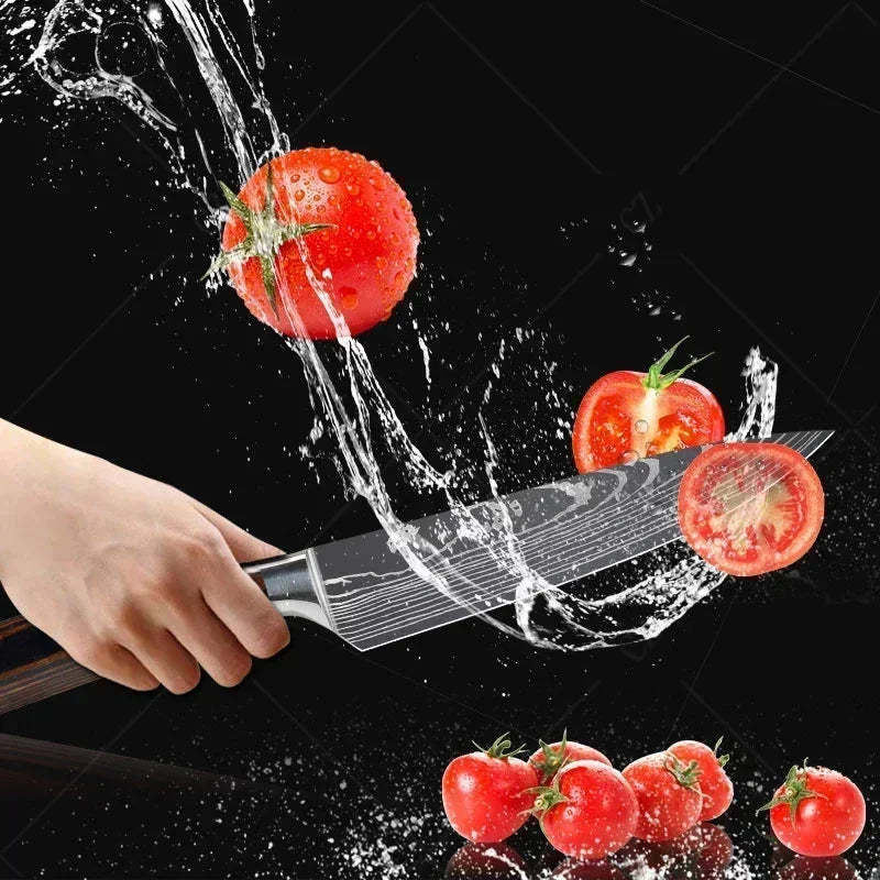 ✨ Conjunto de Facas Damascus Profissional – Chef, Desossa, Santoku e Cutelo com Capa