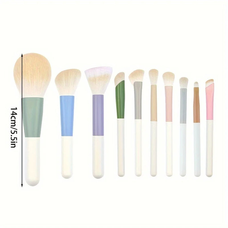 10 Mini Portable Makeup Brush Set – Kit Completo com Pincéis de Sombra, Cerdas Macias, Compacto para Viagem