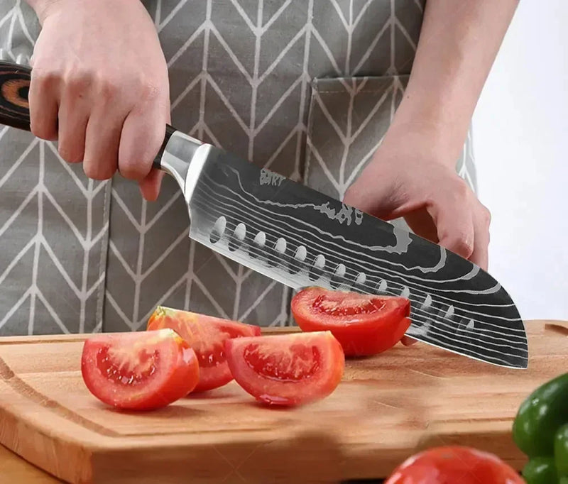 ✨ Conjunto de Facas Damascus Profissional – Chef, Desossa, Santoku e Cutelo com Capa