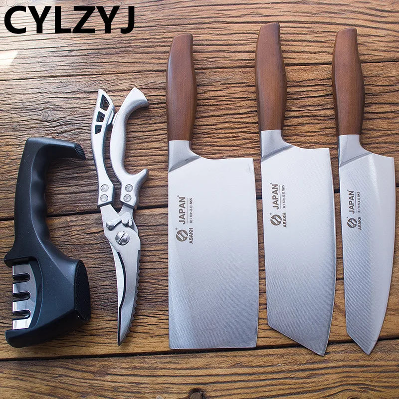 Conjunto de Facas de Chef Japonesas em Aço Inoxidável – Para Carne, Peixe e Vegetais