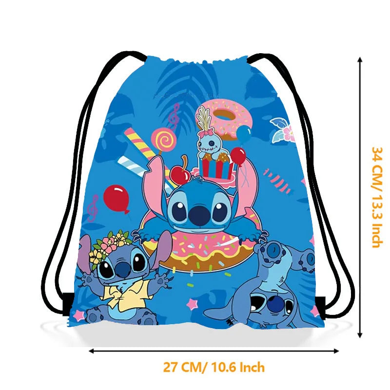 Mochila Saco Disney Stitch – Bolsa Infantil com Cordinha, Estilo Kawaii, Presente para Festa de Aniversário