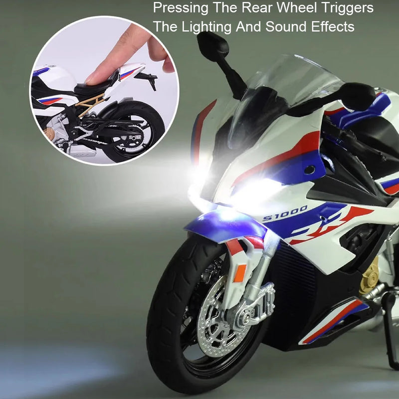 Motocicleta em Escala 1:12 Kawazaki NINJA H2R S1000RR - Modelo Diecast de Liga Metálica com Som, Luz e Amortecimento - Presente Ideal para Filhos(a) e Colecionadores