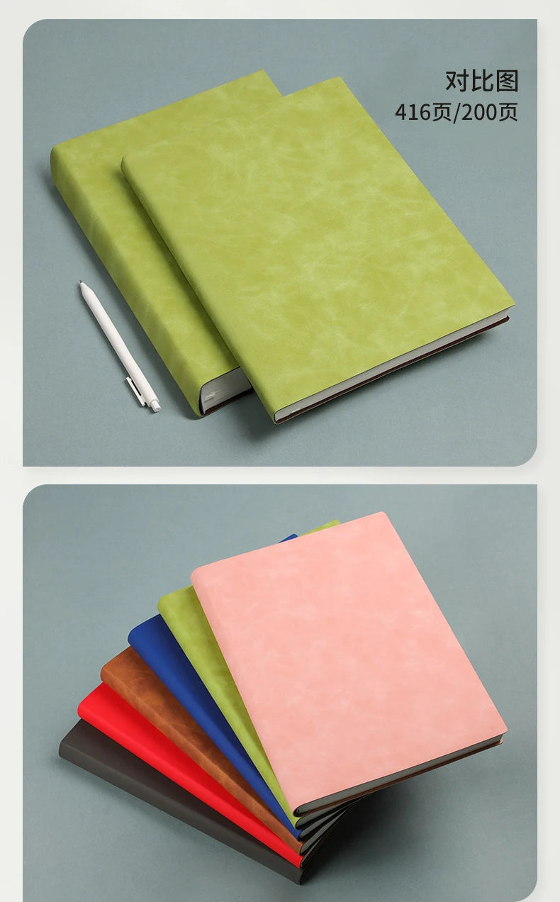 Caderno A4 com Capa Soft PU – Páginas em Branco e Linha Horizontal – Diário para Escritório e Estudo – 100 ou 208 Folhas