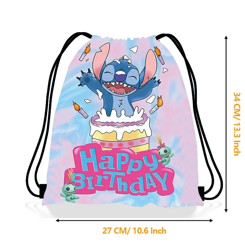 Mochila Saco Disney Stitch – Bolsa Infantil com Cordinha, Estilo Kawaii, Presente para Festa de Aniversário