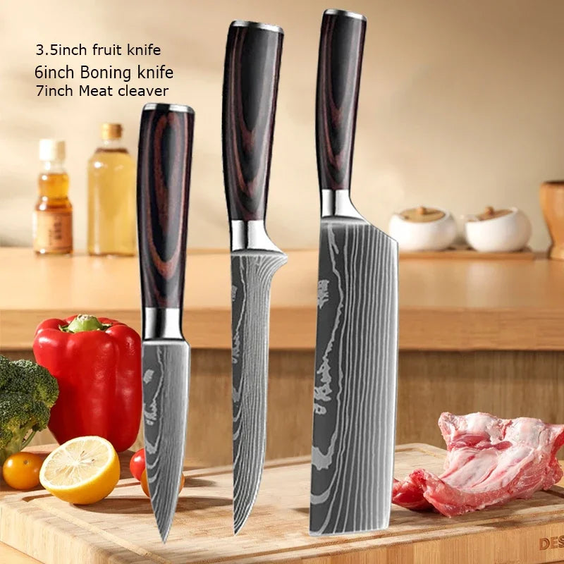 ✨ Conjunto de Facas Damascus Profissional – Chef, Desossa, Santoku e Cutelo com Capa