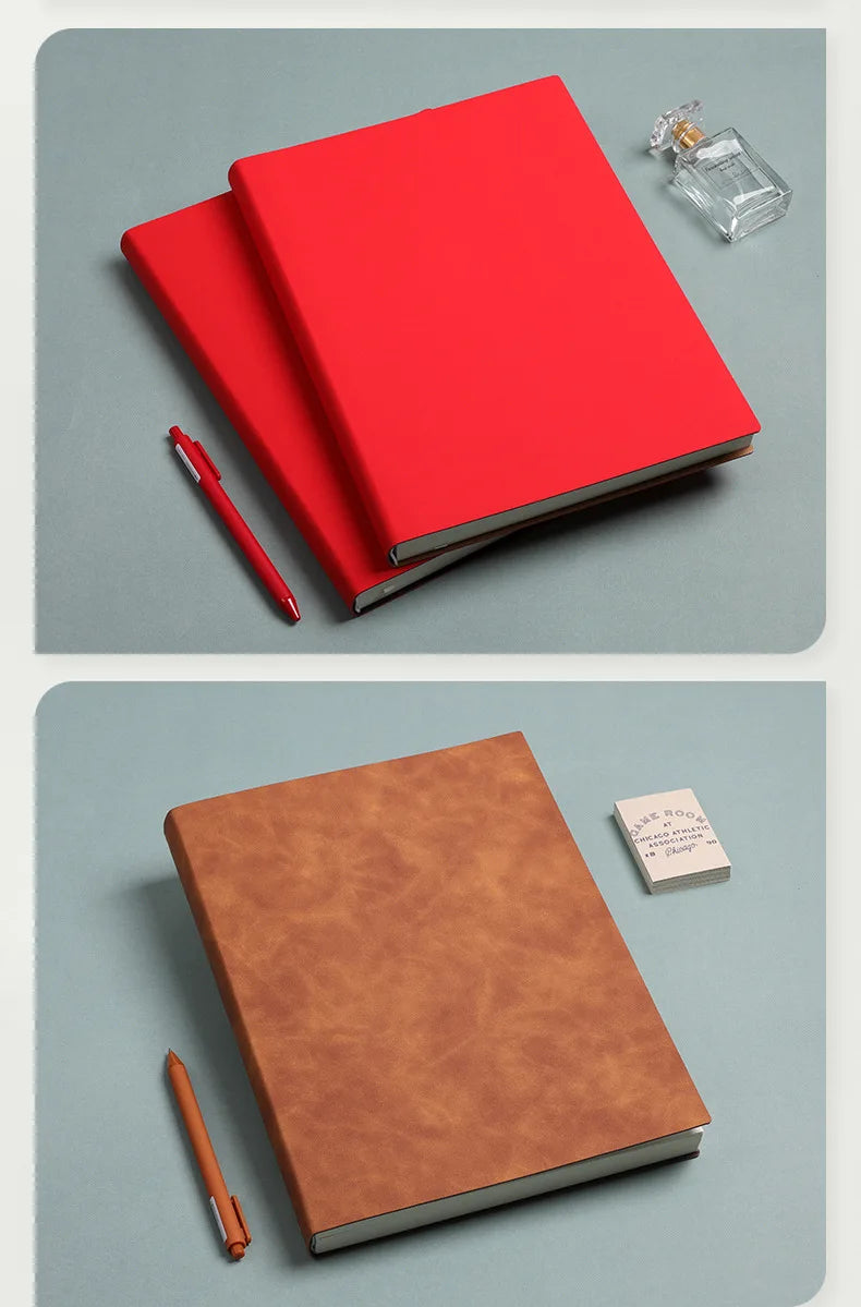 Caderno A4 com Capa Soft PU – Páginas em Branco e Linha Horizontal – Diário para Escritório e Estudo – 100 ou 208 Folhas