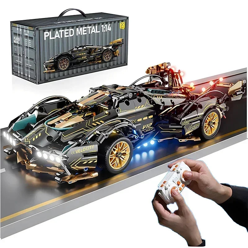 Carro Controle Remoto Roadster V12 Preto 2024 - Blocos de Montar DIY 1:14, 1280 Peças - Presente Ideal para Aniversário
