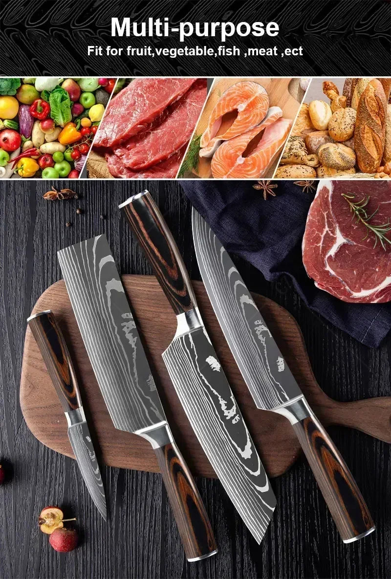 ✨ Conjunto de Facas Damascus Profissional – Chef, Desossa, Santoku e Cutelo com Capa