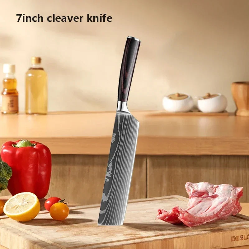 ✨ Conjunto de Facas Damascus Profissional – Chef, Desossa, Santoku e Cutelo com Capa