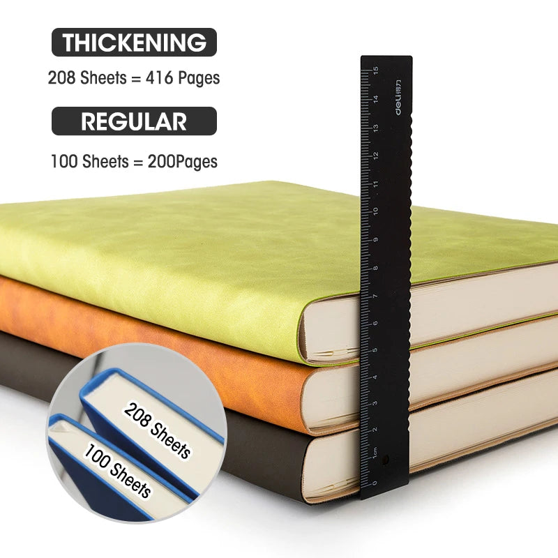 Caderno A4 com Capa Soft PU – Páginas em Branco e Linha Horizontal – Diário para Escritório e Estudo – 100 ou 208 Folhas