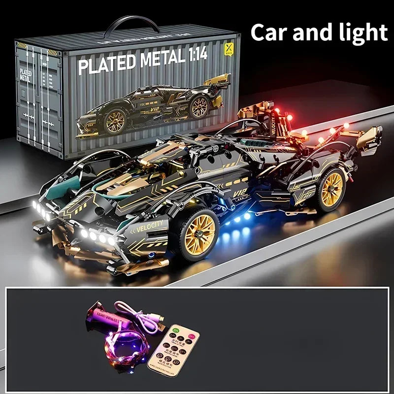 Carro Controle Remoto Roadster V12 Preto 2024 - Blocos de Montar DIY 1:14, 1280 Peças - Presente Ideal para Aniversário