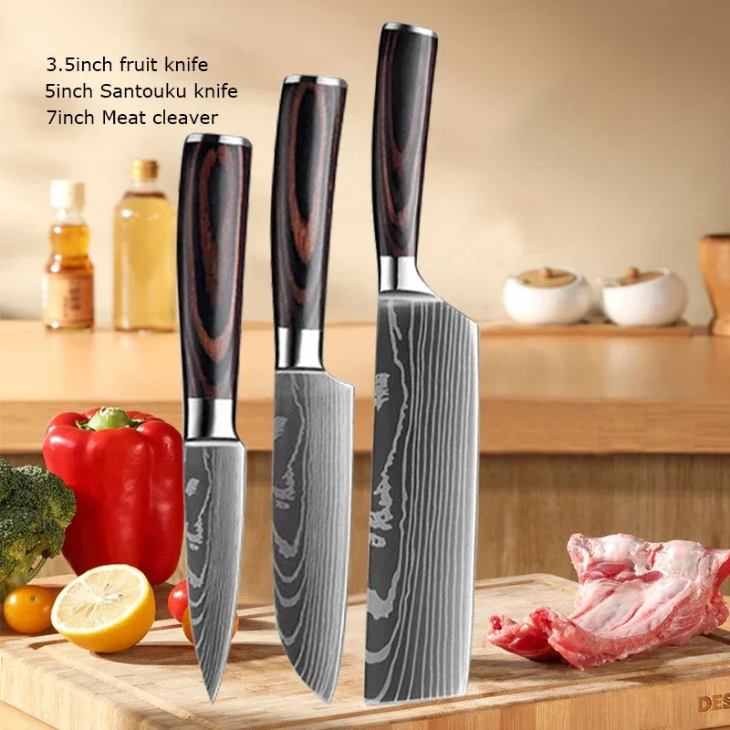 ✨ Conjunto de Facas Damascus Profissional – Chef, Desossa, Santoku e Cutelo com Capa