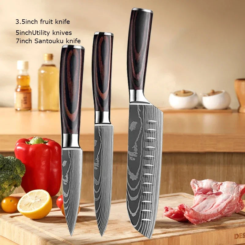 ✨ Conjunto de Facas Damascus Profissional – Chef, Desossa, Santoku e Cutelo com Capa