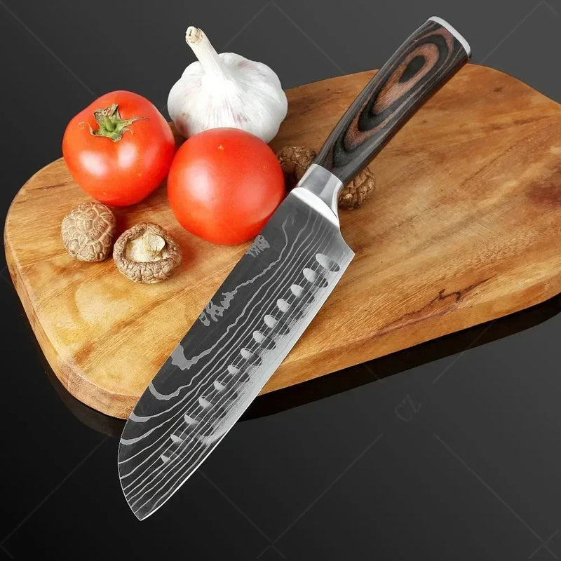 ✨ Conjunto de Facas Damascus Profissional – Chef, Desossa, Santoku e Cutelo com Capa