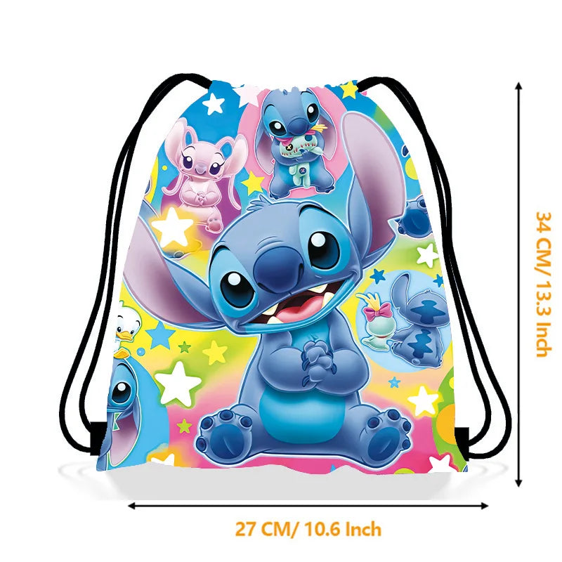 Mochila Saco Disney Stitch – Bolsa Infantil com Cordinha, Estilo Kawaii, Presente para Festa de Aniversário