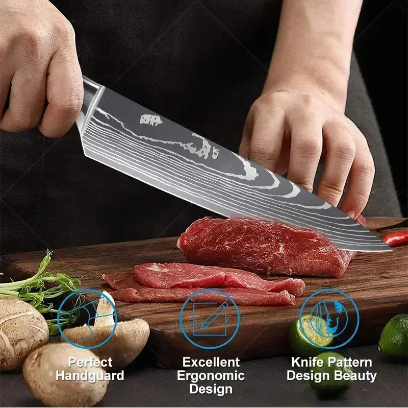 ✨ Conjunto de Facas Damascus Profissional – Chef, Desossa, Santoku e Cutelo com Capa