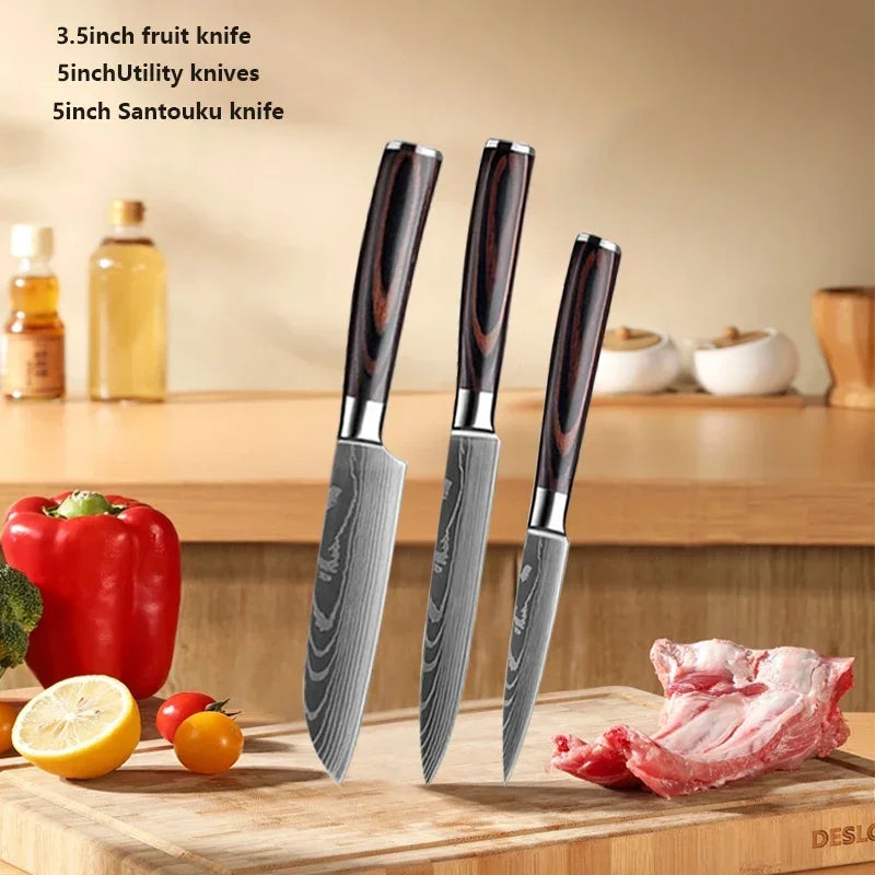 ✨ Conjunto de Facas Damascus Profissional – Chef, Desossa, Santoku e Cutelo com Capa