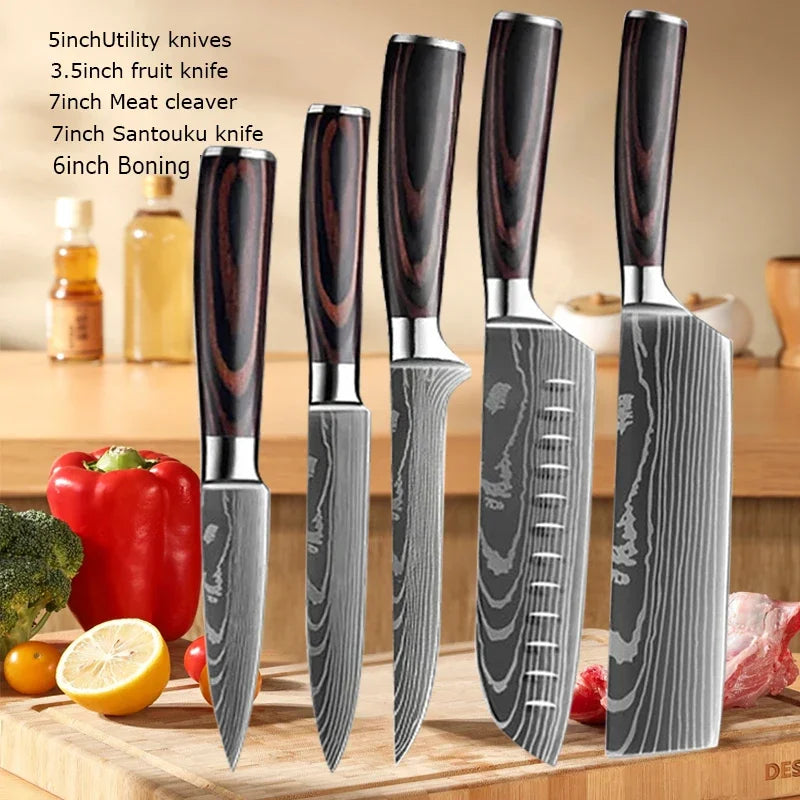 ✨ Conjunto de Facas Damascus Profissional – Chef, Desossa, Santoku e Cutelo com Capa
