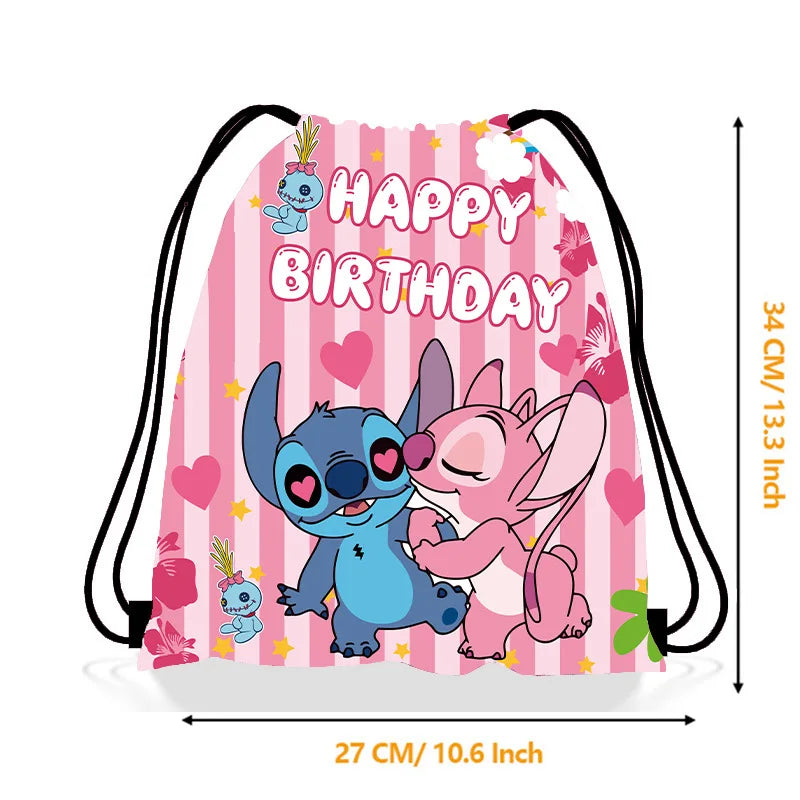 Mochila Saco Disney Stitch – Bolsa Infantil com Cordinha, Estilo Kawaii, Presente para Festa de Aniversário