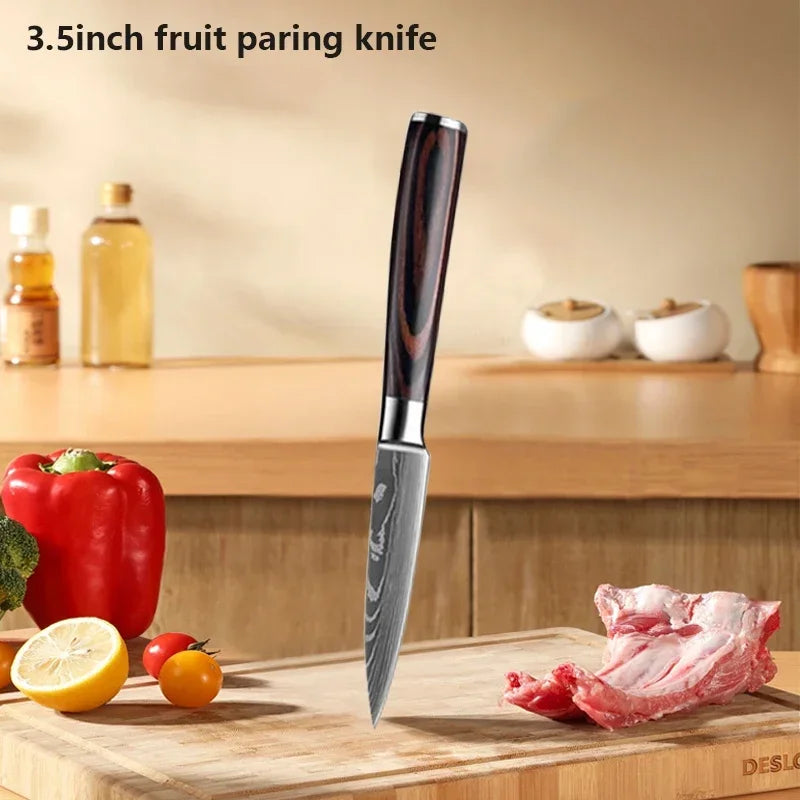 ✨ Conjunto de Facas Damascus Profissional – Chef, Desossa, Santoku e Cutelo com Capa