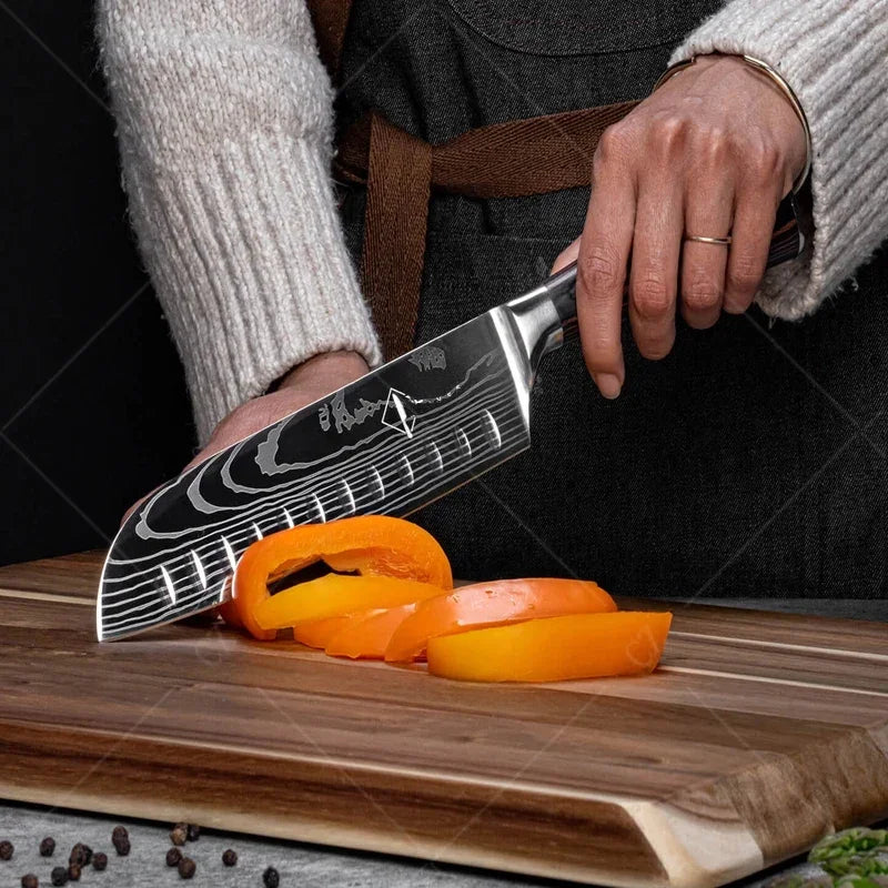✨ Conjunto de Facas Damascus Profissional – Chef, Desossa, Santoku e Cutelo com Capa
