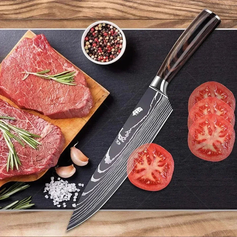 ✨ Conjunto de Facas Damascus Profissional – Chef, Desossa, Santoku e Cutelo com Capa