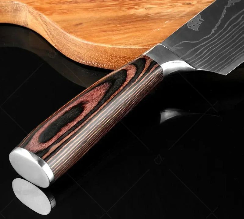 ✨ Conjunto de Facas Damascus Profissional – Chef, Desossa, Santoku e Cutelo com Capa