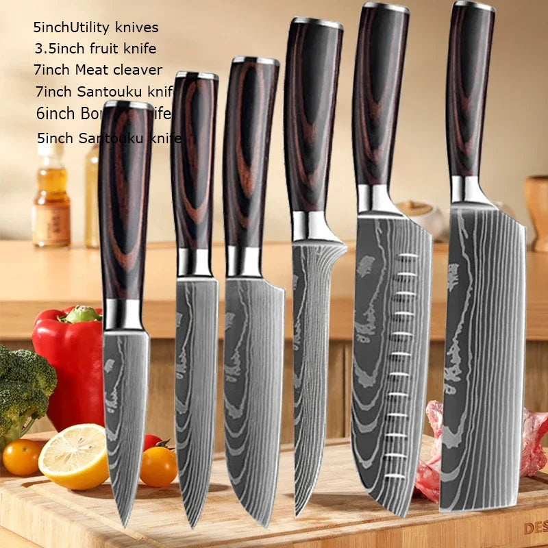✨ Conjunto de Facas Damascus Profissional – Chef, Desossa, Santoku e Cutelo com Capa