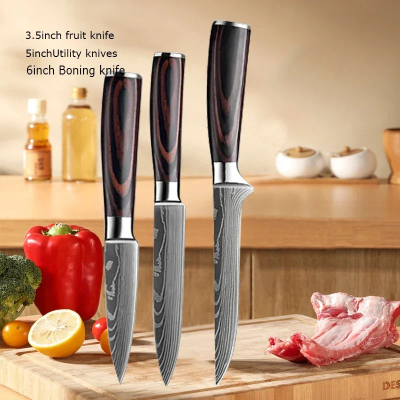 ✨ Conjunto de Facas Damascus Profissional – Chef, Desossa, Santoku e Cutelo com Capa