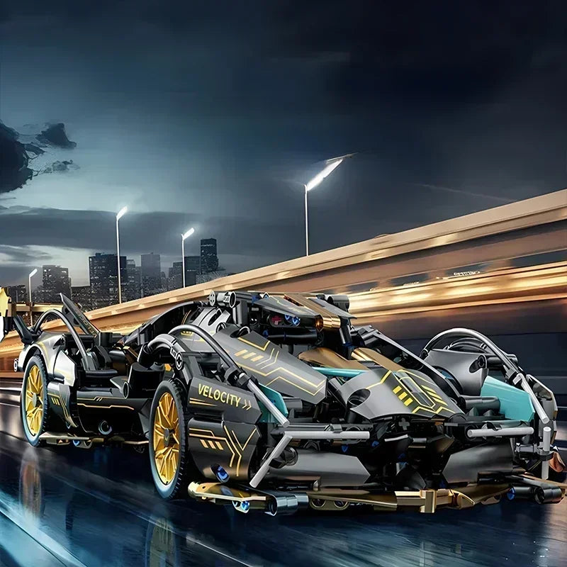 Carro Controle Remoto Roadster V12 Preto 2024 - Blocos de Montar DIY 1:14, 1280 Peças - Presente Ideal para Aniversário